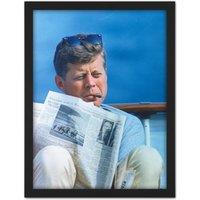 Artery8 Wall Art Print President JFK Kennedy Cigar Newspaper Photo Large Framed Wall Dcor Art in Light Oak | Size: W18 x H24