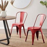 FurnitureboxUK Set of 2 Colton Industrial Steel Stackable Tolix Style Dining Chairs in Red