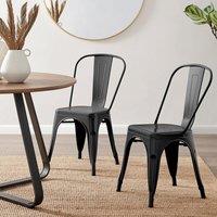 FurnitureboxUK Set of 2 Colton Industrial Steel Stackable Tolix Style Dining Chairs in Black