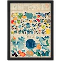 Artery8 Wall Art Print Kato Chikusai Species of Fruit Vegetables Japan Large Framed Wall Dcor Art in Light Oak | Size: W18 x H24