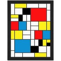 Artery8 Wall Art Print Piet Mondrian Abstract Cubes Squares Large Framed Wall Dcor Art in Light Oak | Size: W18 x H24