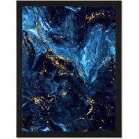 Artery8 Wall Art Print Abstract Dark Blue Gold Swirl Large Large Framed Wall Dcor Art in Black | Size: W18 x H24