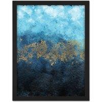 Artery8 Wall Art Print Abstract Blue & Gold Watercolour Large Large Framed Wall Dcor Art in Brown | Size: W18 x H24
