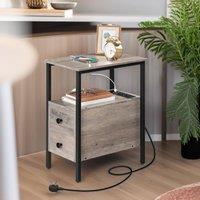 Rafaelo Mobilia Bedside Table with Power Outlet & USB Ports Greige in Grey