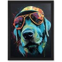 Artery8 Wall Art Print Labrador Retriever with Sunglasses & Hat Large Framed Wall Dcor Art in Black | Size: W18 x H24