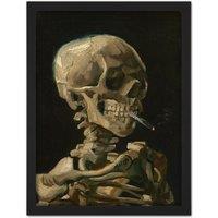Artery8 Wall Art Print Van Gogh Head Skeleton Burning Cigarette Large Framed Wall Dcor Art in Light Oak | Size: W18 x H24