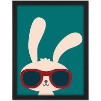 Artery8 Wall Art Print Rabbit Bunny Sunglasses Cartoon Large Framed Wall Dcor Art in Brown | Size: W18 x H24