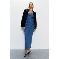 Bandeau Denim Cargo Maxi Dress