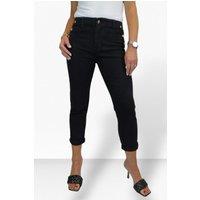 Paulo Due Women's Cropped Denim Trousers with Gold Button Detail in Black | Size: 18