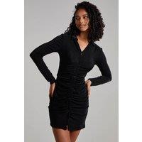 Pink Vanilla Women's Long Sleeve Collar Mini Dress in Black | Size: Small