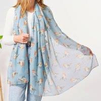 My Posh Shop Women's Sky Blue Robin Sketch Print Scarf in Light Blue