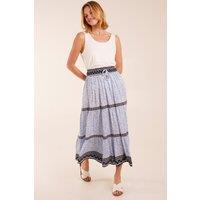 Blue Vanilla Women's Contrast Printed Tiered Skirt in Blue | Size: Medium
