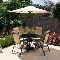4 Seater Dining Set With Parasol Reclining Chairs Glass Table In Mocha