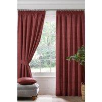 Dreams & Drapes 'Pembrey' Textured Pair of Pencil Pleat Curtains With Tie-Backs in Red | Size: 167 cm width x 137 cm drop