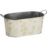 Orsina Soft Floral Painted Oblong Pail, Rust-Resistant Garden Bucket, Outdoor Grow Bucket, Luxe Potting Container in Cream