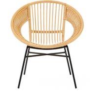 Orsina Comfortable Natural Rattan & Black Iron Arm Chair, Durable Outdoor Chair, Versatile Natural Dining Chair