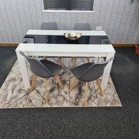 KOSY KOALA Modern White & Black Dining Table Set With 4 Grey Chairs Dining Room Furniture | Size: 140 cm x 80 cm