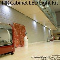 Loops 4x ALUMINIUM Ultra-Slim Round Under Cabinet Kitchen Light & Driver Kit - AUTO ON / Off-PIR - Natural White LED