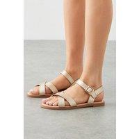 Dorothy Perkins Women's Florence Faux Leather Cross Strap Flat Sandals in Gold | Size: 3