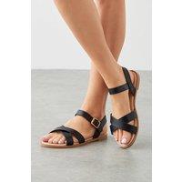 Dorothy Perkins Women's Florence Faux Leather Cross Strap Flat Sandals in Black | Size: 3