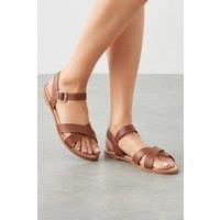 Dorothy Perkins Women's Florence Faux Leather Cross Strap Flat Sandals in Tan | Size: 3