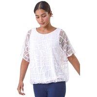 Roman Women's Abstract Check Print Chiffon Blouson Top in Light Pink | Size: 12