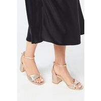 Wallis Women's Wide Fit Sophia Soft Twist Low Block Heel Sandals in Gold | Size: 3