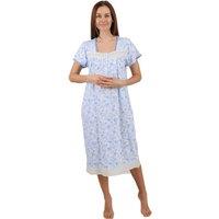 Camille Women's Lightweight Jersey Cotton Short Sleeve Floral Nightdresses in Aqua | Size: 18-20