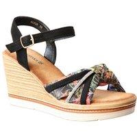 IVACHY Women's Wedge Sandals - Floral Tropical Design in Black | Size: 4