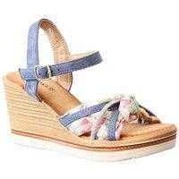IVACHY Women's Wedge Sandals - Floral Tropical Design in Blue | Size: 7.5