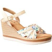 IVACHY Women's Wedge Sandals - Floral Tropical Design in Beige | Size: 7