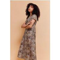 M&Co Women's Animal Print V-Neck Dress in Light Brown | Size: 12