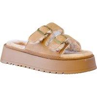 IVACHY Women's Platform Fashion Sandals with Faux Fur in Camel | Size: 4