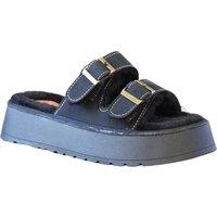 IVACHY Women's Platform Fashion Sandals with Faux Fur in Black | Size: 4