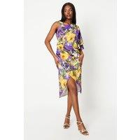 Cape One Shoulder Printed Midi Dress