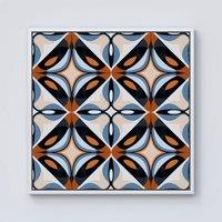 Warren Reed - Designer Brown & Blue Geometric Pattern Framed Canvas in Off-White | Size: w10 inch x h10 inch