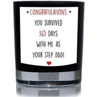 60 SECOND MAKEOVER Congratulations You Survived 365 Days With Me As Your Step Dad Funny 20cl Candle in Black