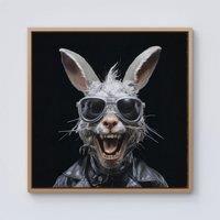 Warren Reed - Designer Funky Rabbit Face With Glasses Framed Canvas in Light Brown | Size: w10 inch x h10 inch