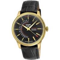 Gevril Men's Guggenheim 49203 Automatic Sellita SW220 Black Dial, IP Gold Case, Genuine Italian Handmade Black Leather Watch