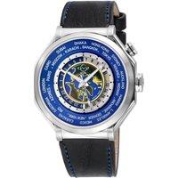 Marchese Stainless Steel Case, Blue Dial, Genuine Italian Black Leather Strap with Blue Stitching