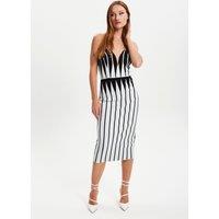 Liquorish Women's Vertical Black & White Striped Knitted Midi Dress | Size: 12