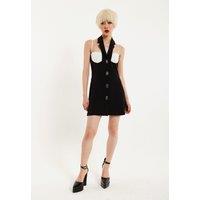 Monochrome Lapel Lock Blazer Dress Black