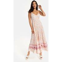 Liquorish Women's Cami Maxi Dress in Nude Floral Print with Tie Back | Size: 18