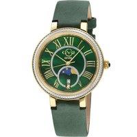 Genoa SS IP Gold Case, Green MOP Dial, Authentic Handmade Ion Green Suede Leather Strap