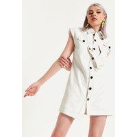 House of Holland Women's Rocker Faux Leather Twist Button Down Dress Off-White in White | Size: 10