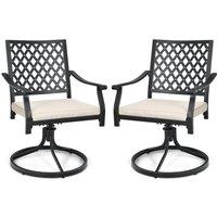 Costway Set of 2 Outdoor Swivel Chair Patio Bistro Dining Chair Set w/ Soft Seat Cushion in Beige