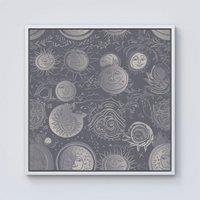 Warren Reed - Designer Sun & Moon in Grey Framed Canvas in Off-White | Size: w40 inch x h40 inch