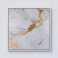 Warren Reed - Designer White Marble With Gold Framed Canvas in Off-White | Size: W16 x H16
