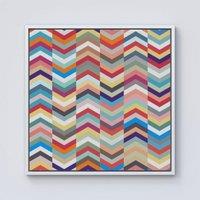 Warren Reed - Designer Geometric Multi Colored Chevron Pattern Framed Canvas in Off-White | Size: w40 inch x h40 inch