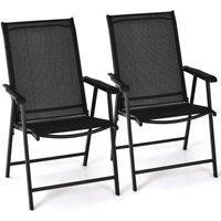 Costway Set of 2 Folding Chairs Outdoor Dining Garden Chairs Armchair with Armrests in Black